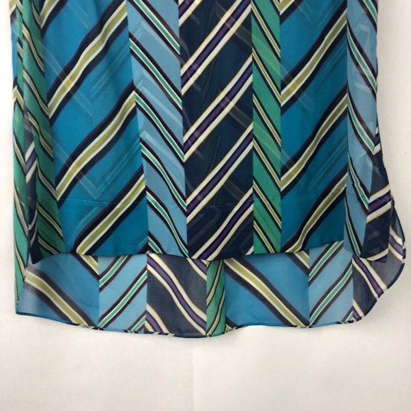 CAbi Blue Multi Diagonal Stripe Collared Sleeveless Blouse Size Medium - Picture 2 of 14